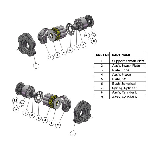 Kawasaki K5V200 — ремонтный комплект гидравлического насоса 